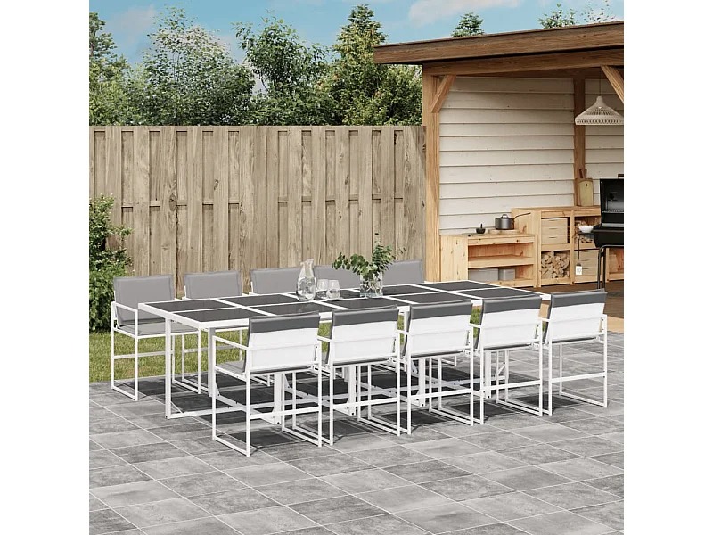 Ensemble à manger de jardin avec coussins 11pcs blanc textilène