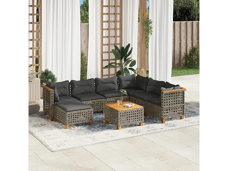 Set Divano da Giardino 8 pz con Cuscini Grigio in Polyrattan