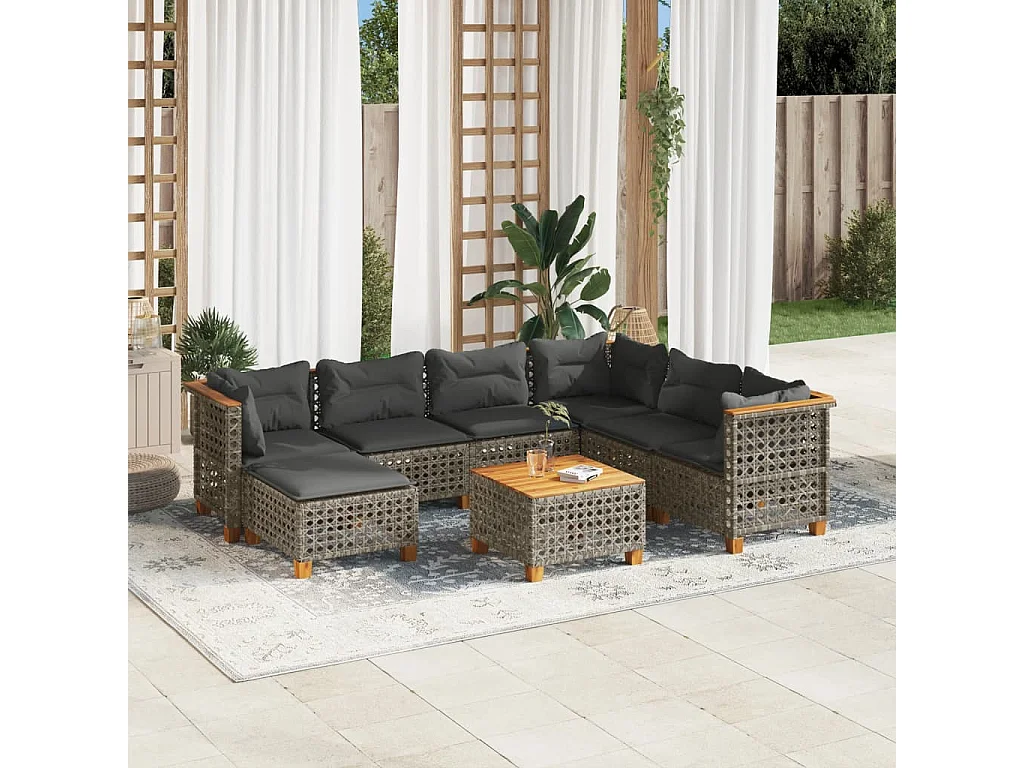 Set Divano da Giardino 8 pz con Cuscini Grigio in Polyrattan