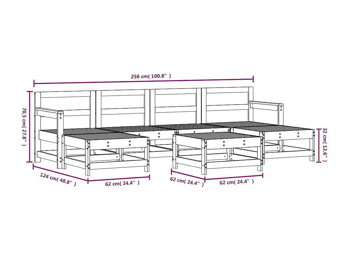 Set Salotto da Giardino 7 pz in Legno Massello di Pino