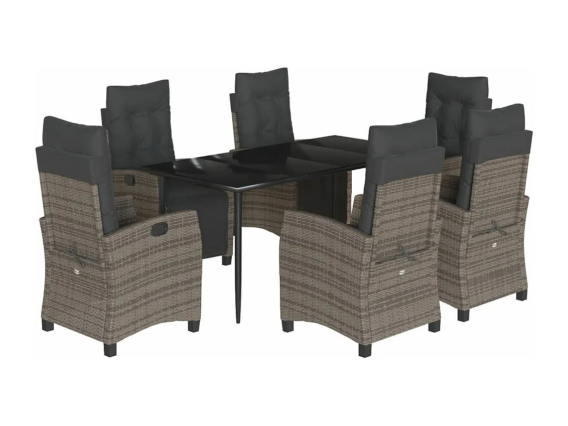 7-tlg. Garten-Essgruppe mit Kissen Grau Poly Rattan