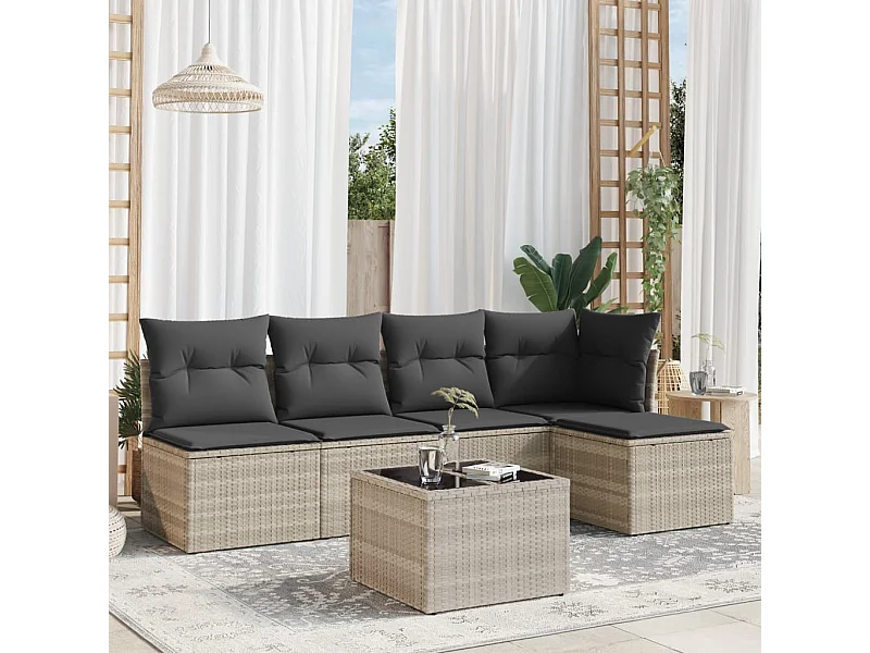 6 pcs conj. sofás jardim com almofadões vime PE cinzento-claro