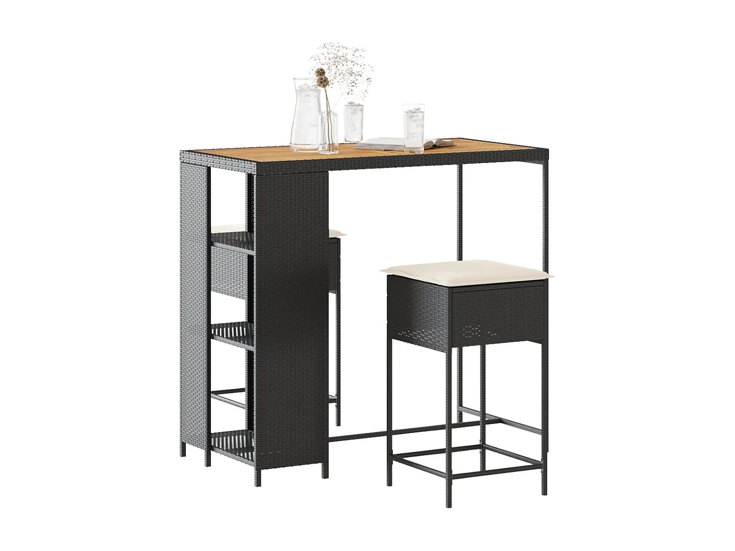 Ensemble de bar de jardin 3 pcs avec coussins noir poly rotin