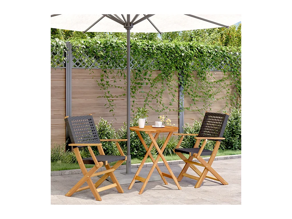 3-tlg. Bistro-Set Schwarz Poly Rattan und Massivholz