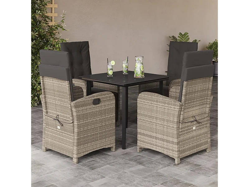 Ensemble à manger de jardin et coussins 5 pcs gris clair rotin