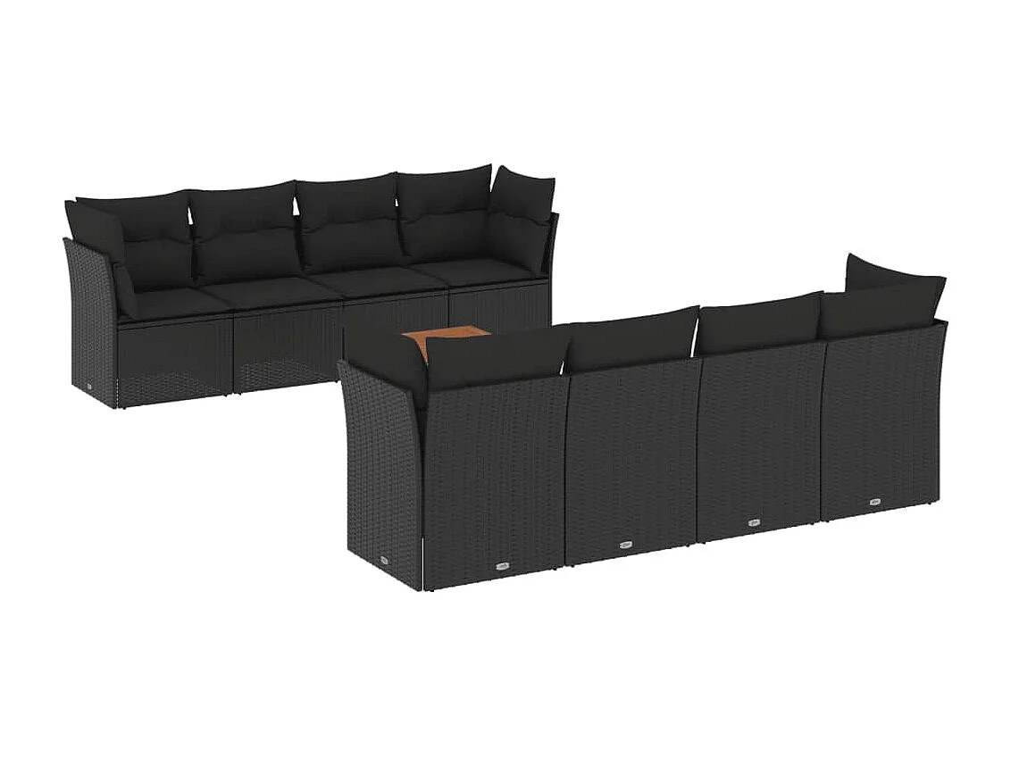 9-tlg. Garten-Sofagarnitur mit Kissen Schwarz Poly Rattan
