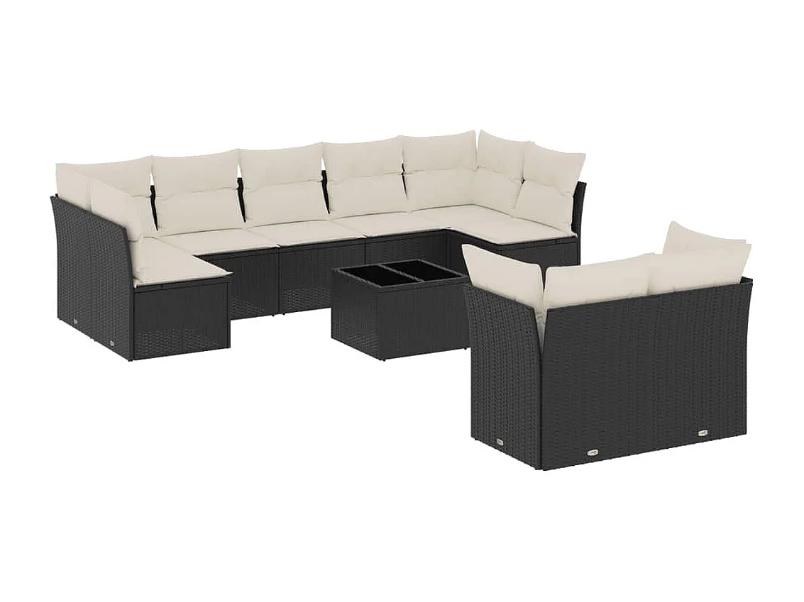 Set Divani da Giardino 10pz con Cuscini in Polyrattan Nero