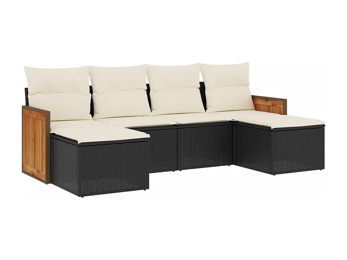 6-delige Loungeset met kussens poly rattan zwart