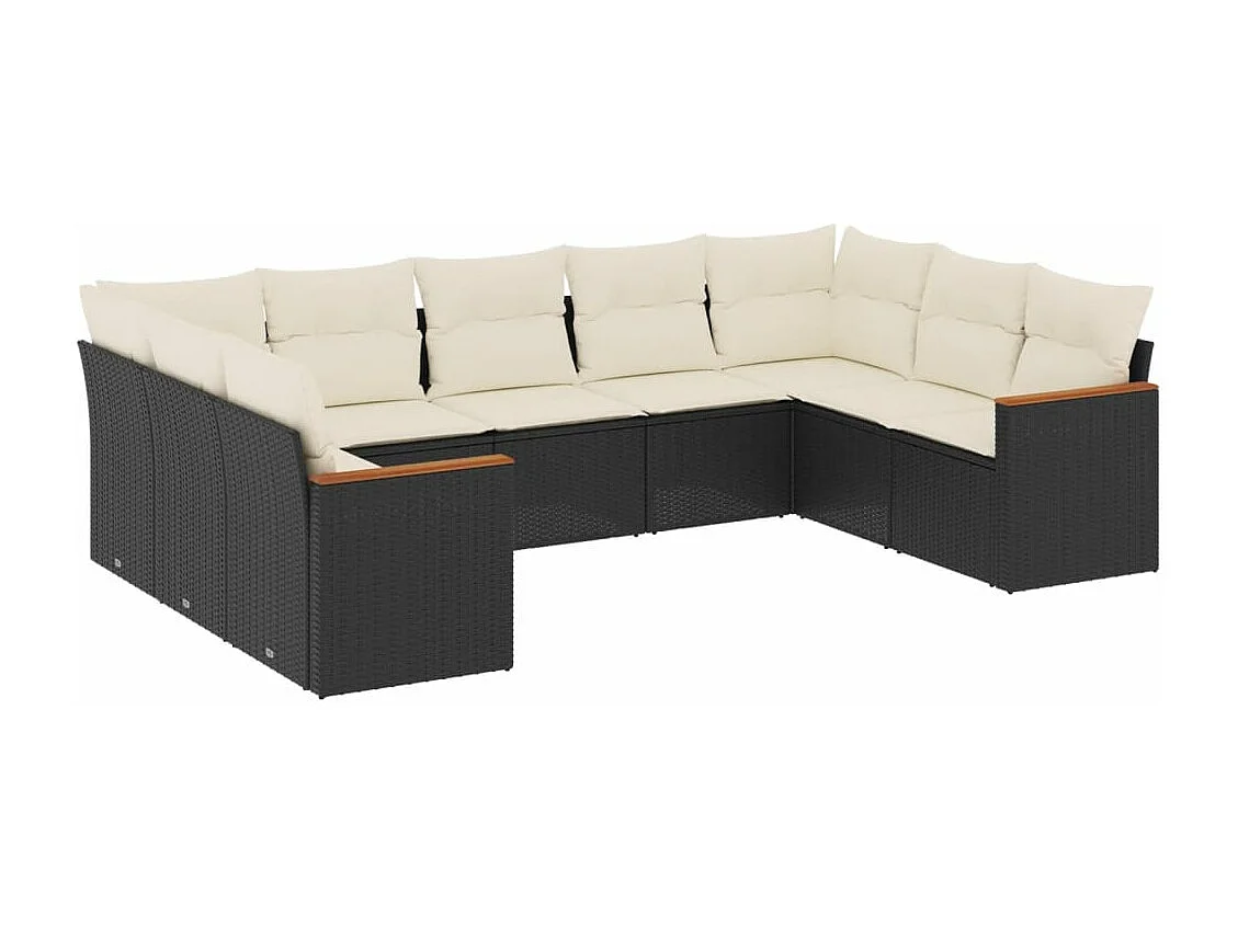 9-delige Loungeset met kussens poly rattan zwart