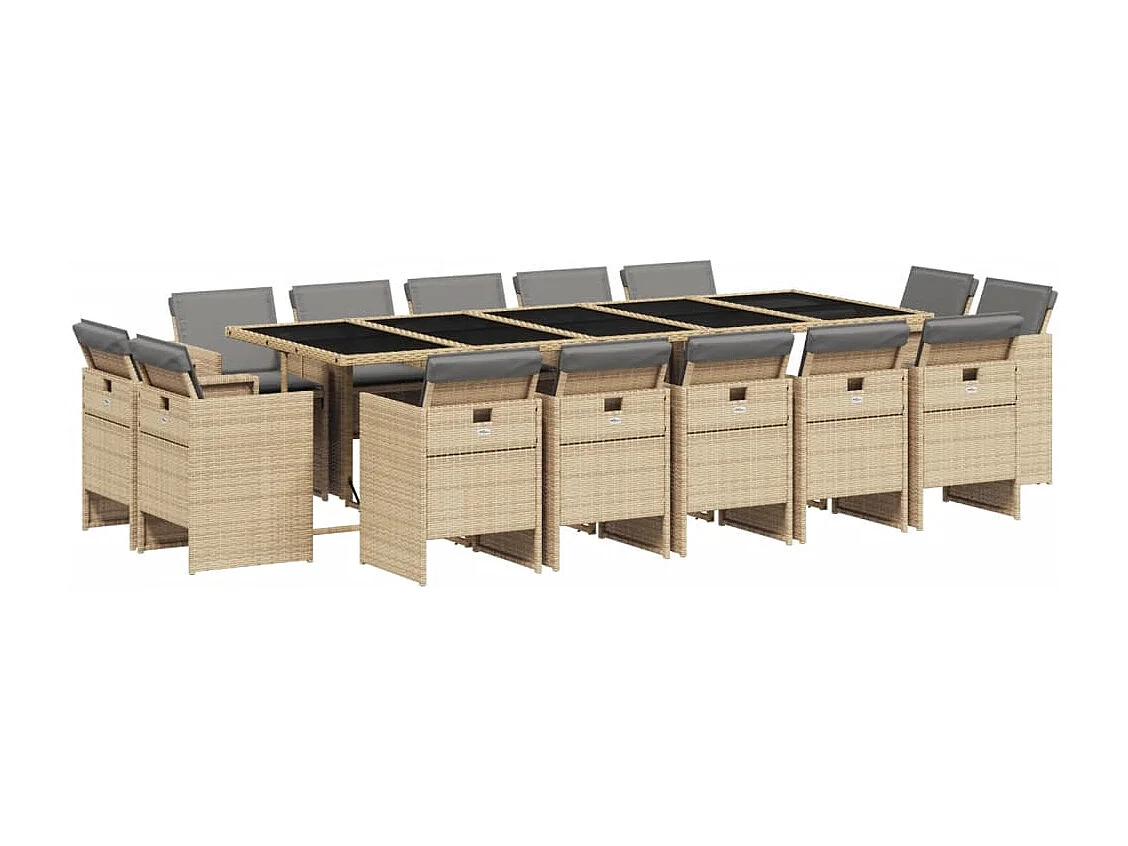 Ensemble à manger de jardin et coussins 15 pcs mélange beige