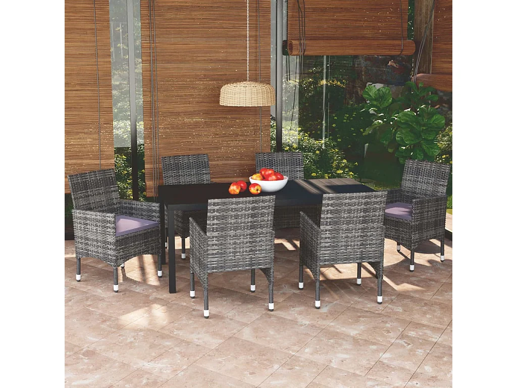 Ensemble à manger de jardin coussins 7pcs Résine tressée Gris