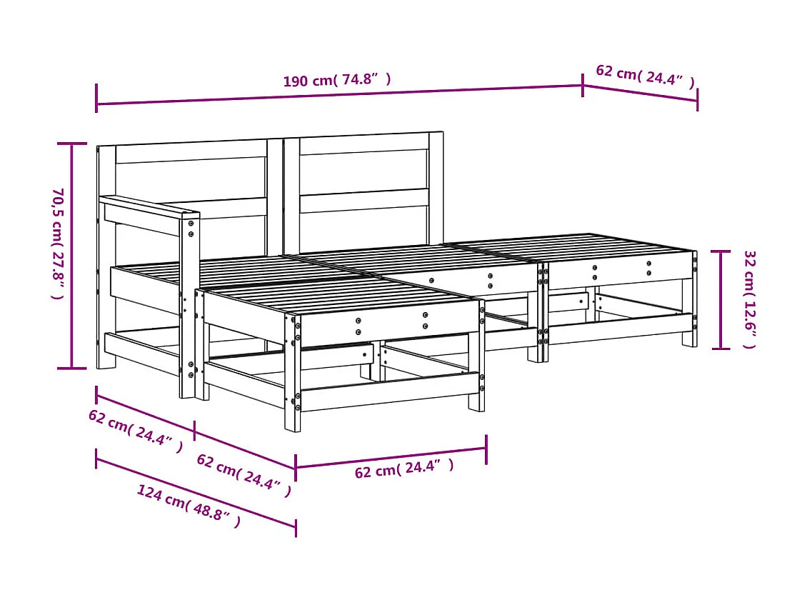Salon de jardin 4 pcs blanc bois de pin massif