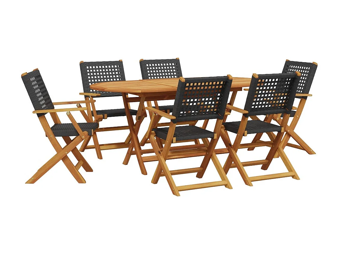 Set de comedor de jardín 7 pzas ratán PE madera acacia negro