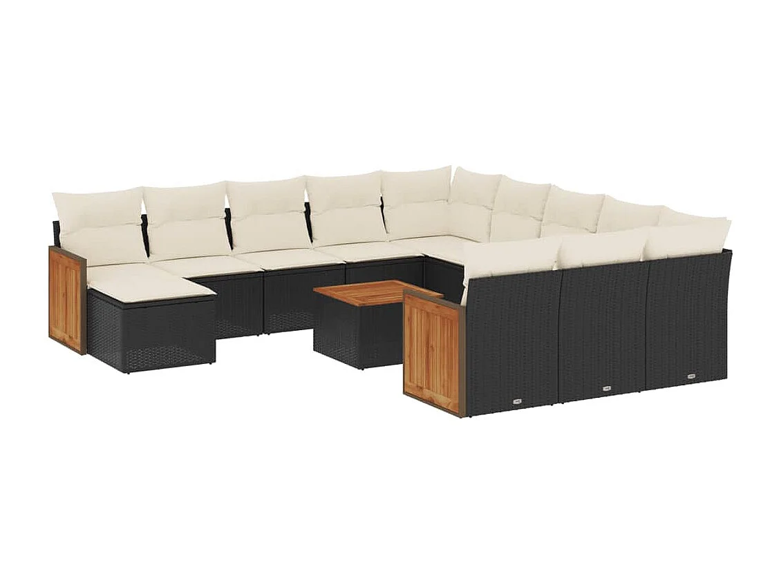 Set de sofás de jardín y cojines 13 pzas ratán sintético negro