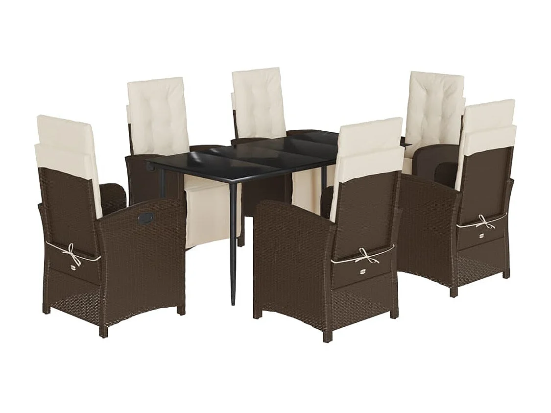 Ensemble à manger de jardin et coussins 7 pcs marron rotin