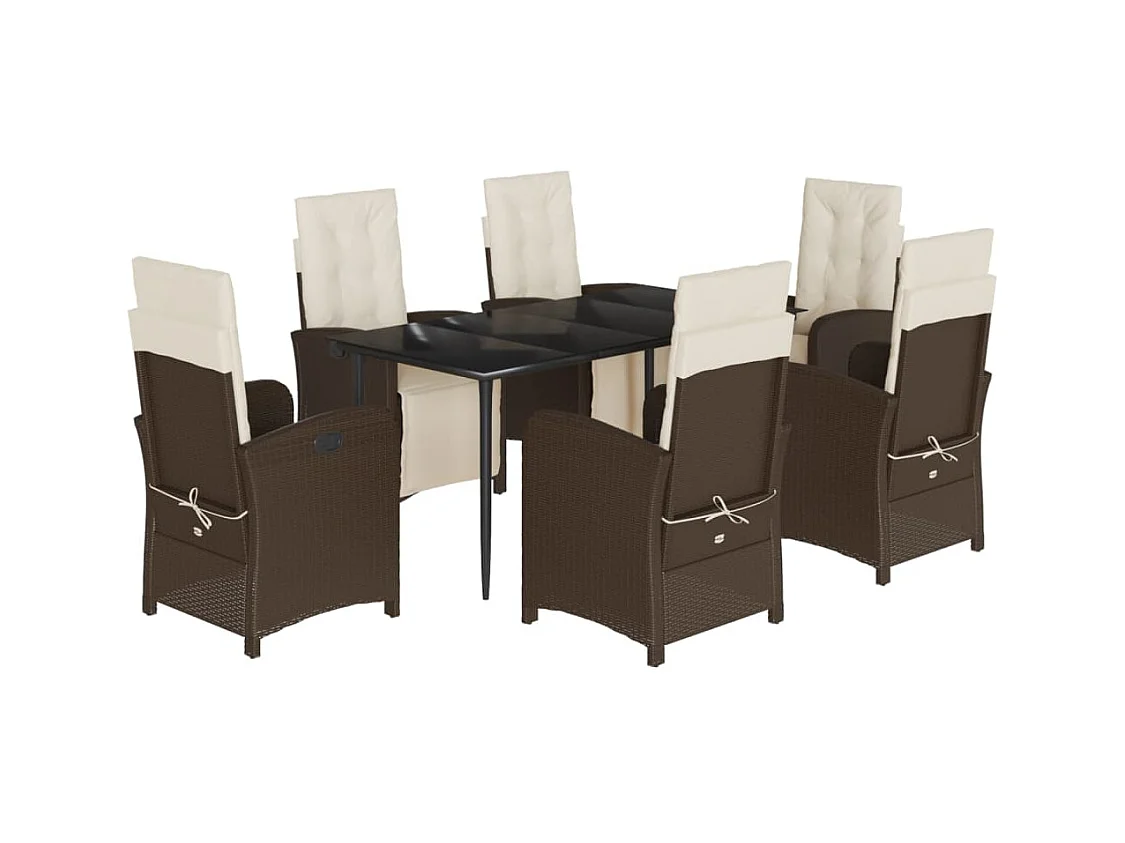 Ensemble à manger de jardin et coussins 7 pcs marron rotin