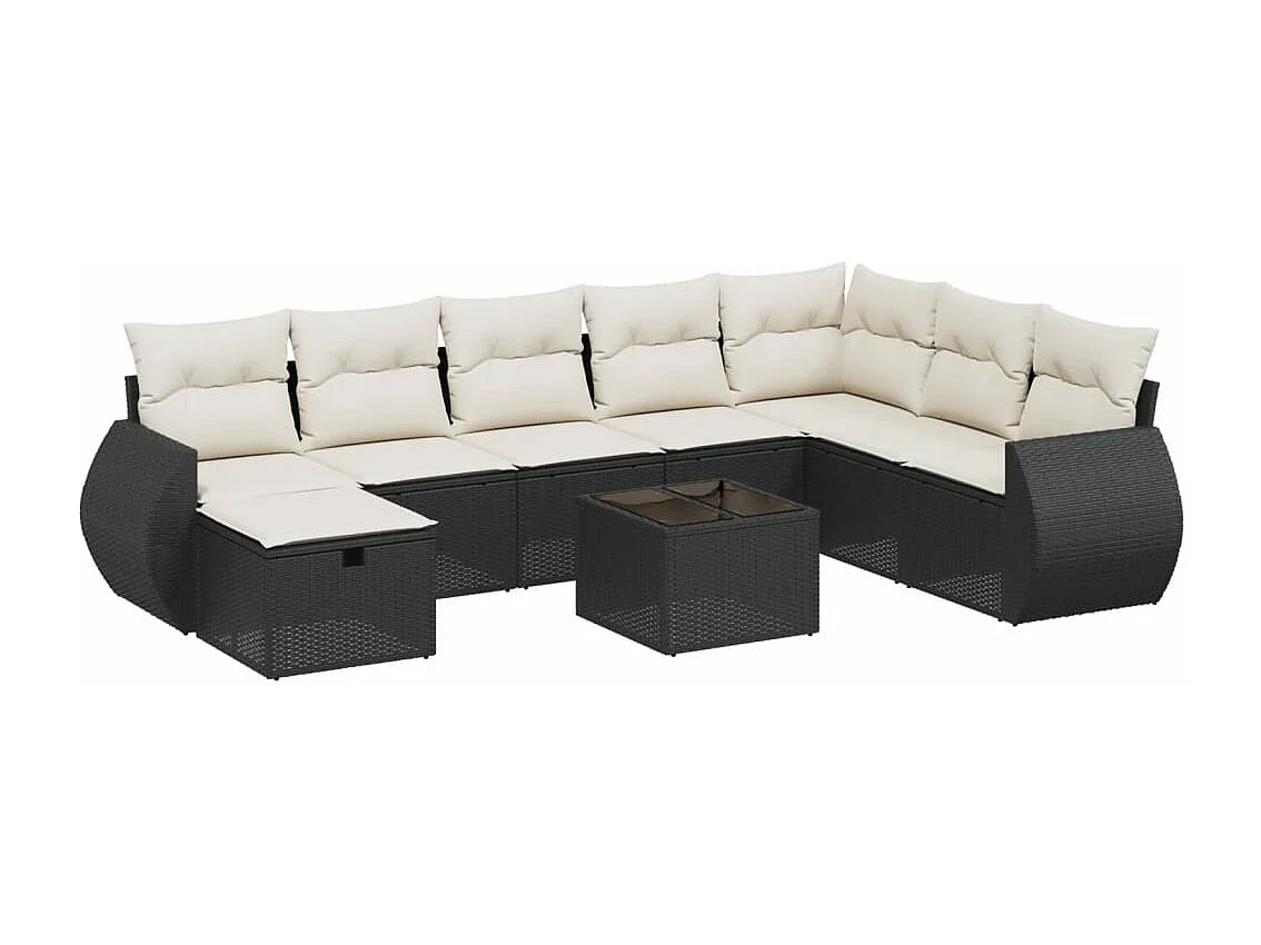 Set de sofás de jardín 8 piezas y cojines ratán sintético negro