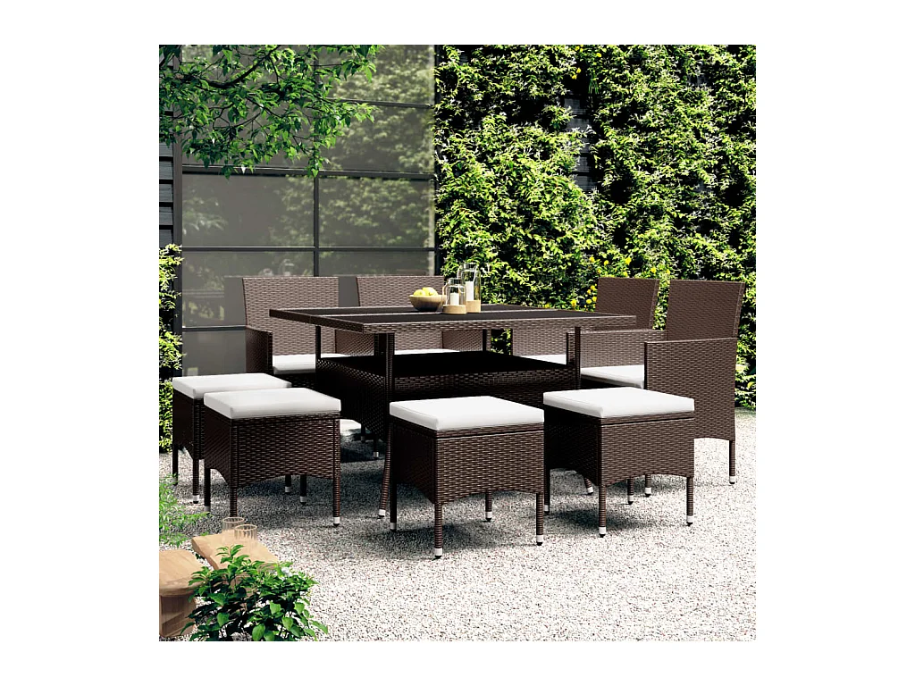 Ensemble à manger de jardin 9 pcs Résine tressée Marron