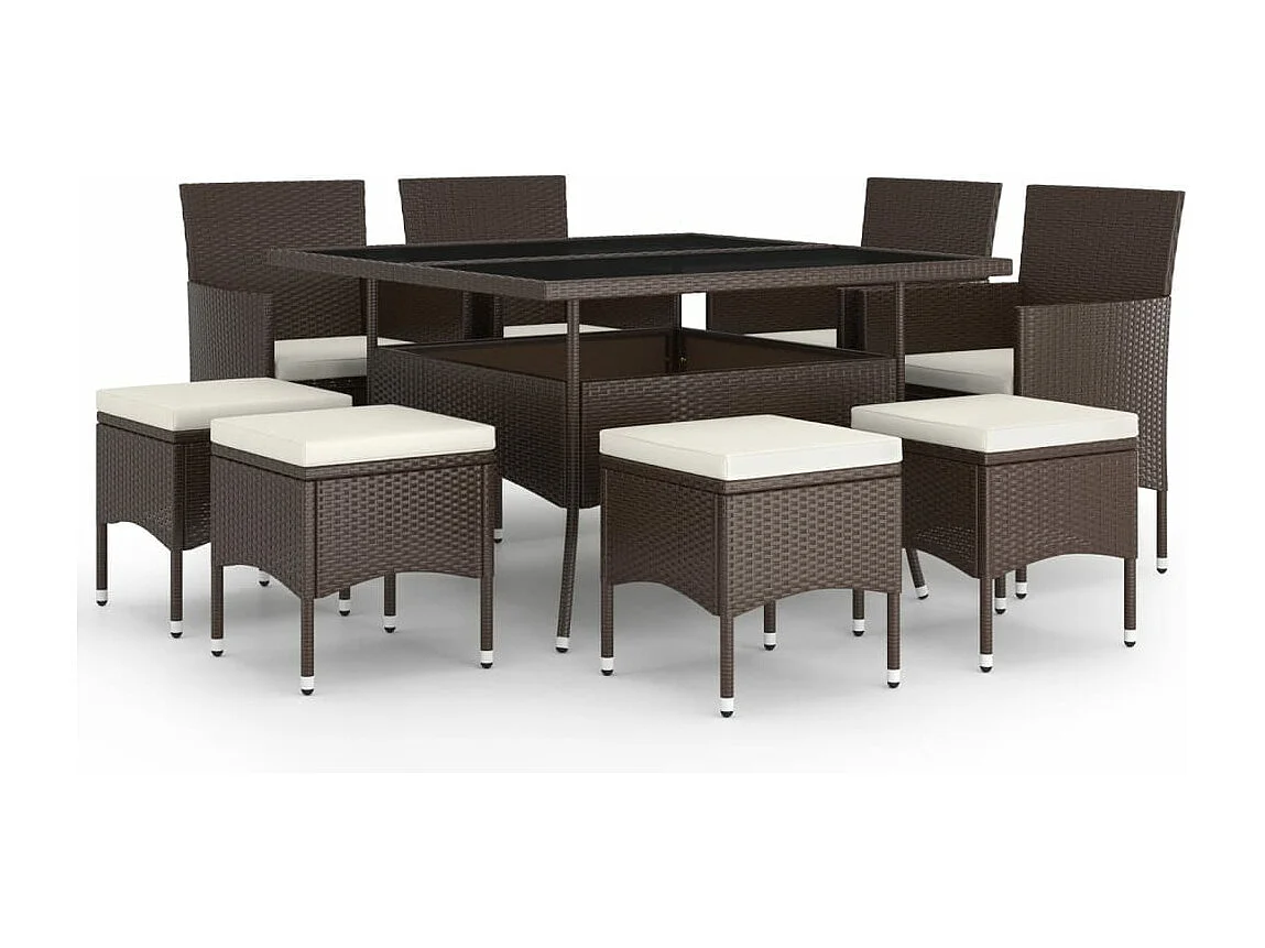 Set da Pranzo da Giardino in Polyrattan 9 pz Marrone