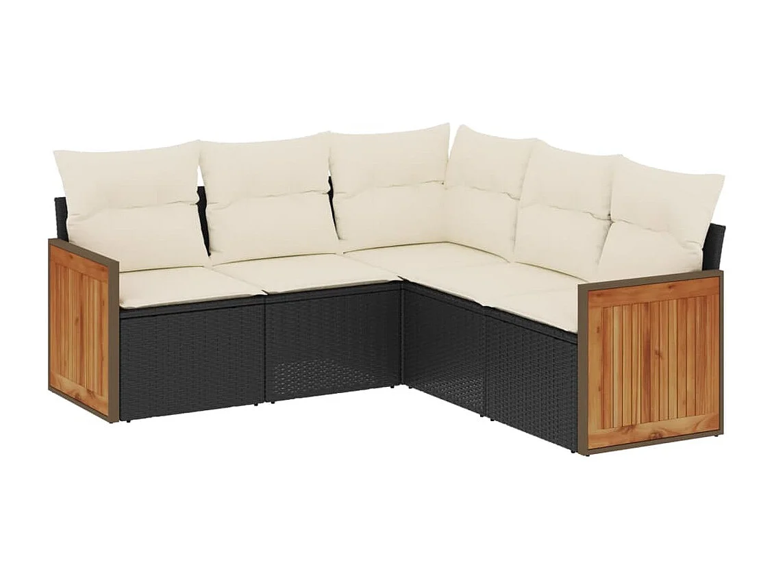 5 pcs conjunto sofás de jardim com almofadões vime PE preto