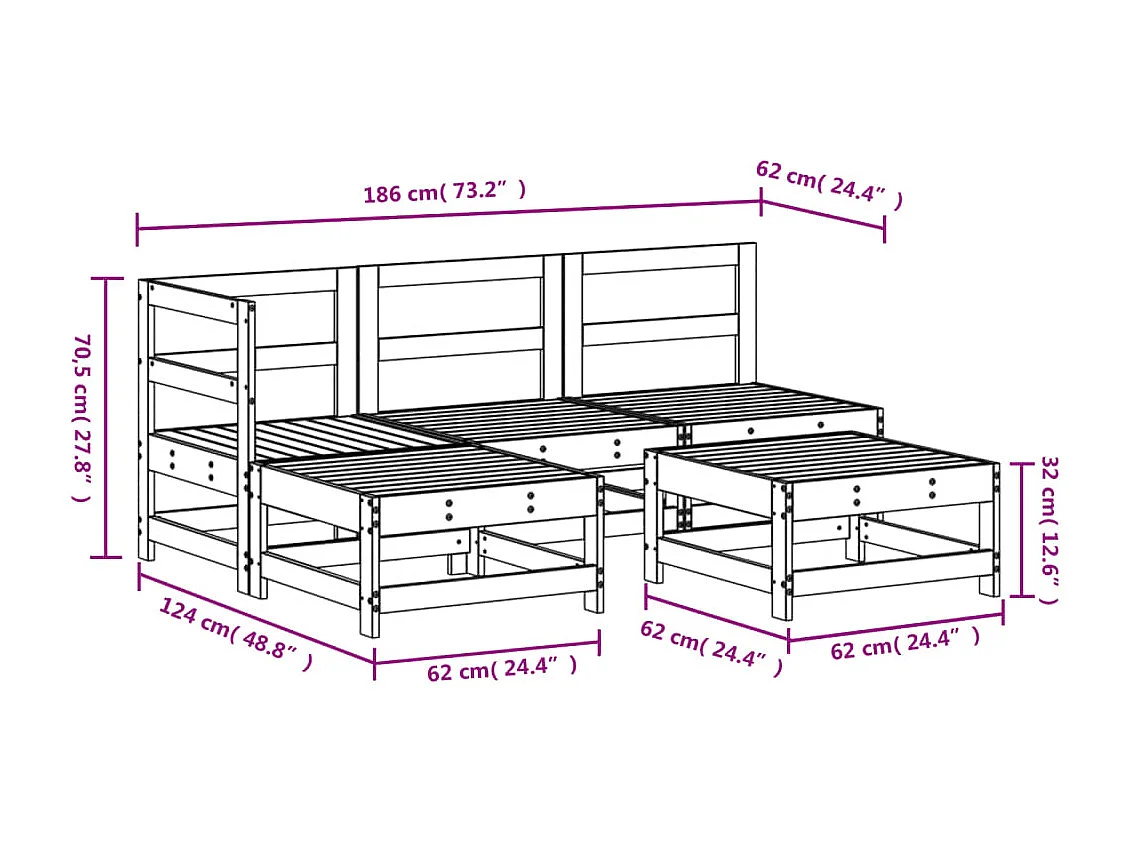Salon de jardin 5 pcs bois massif douglas