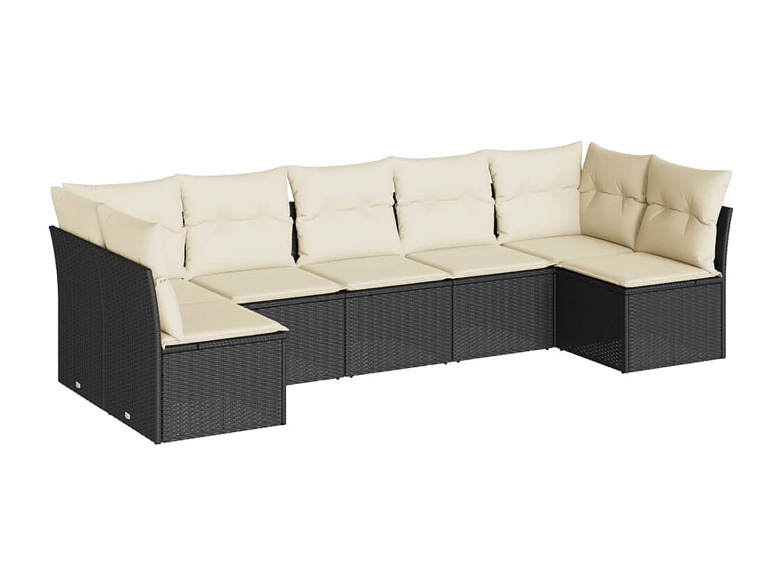 Salon de jardin 7 pcs avec coussins noir résine tressée