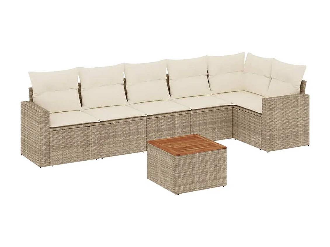 Salon de jardin avec coussins 7 pcs beige résine tressée