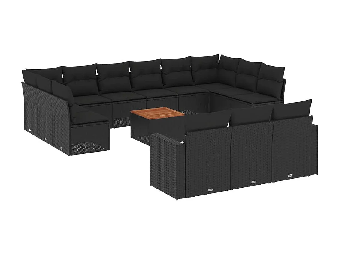 14-delige Loungeset met kussens poly rattan zwart