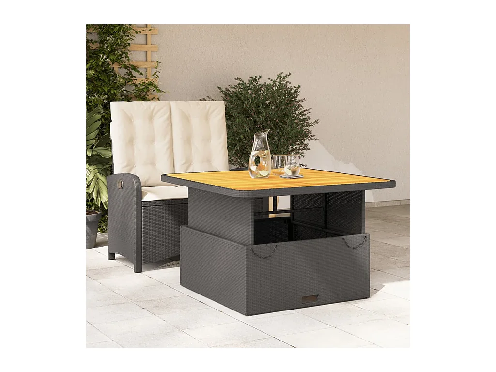 Ensemble à manger de jardin coussins 2pcs noir résine tressée