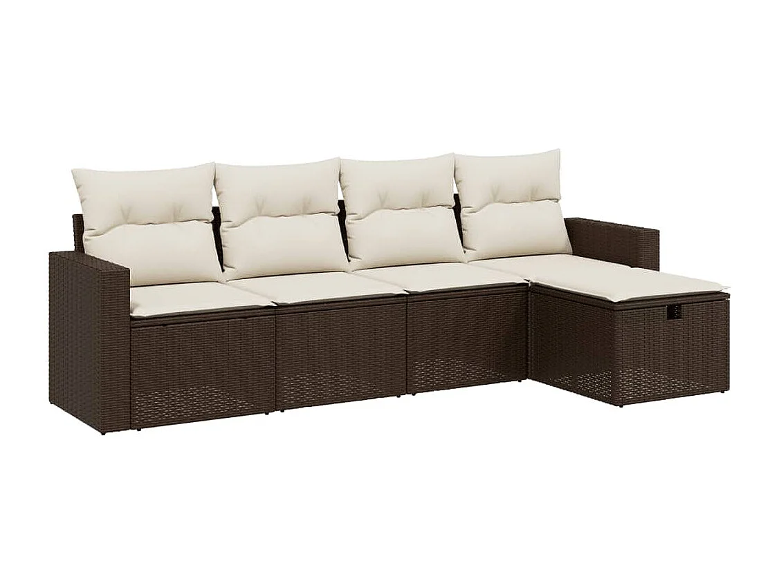 Set Divano da Giardino 5 pz con Cuscini Marrone in Polyrattan