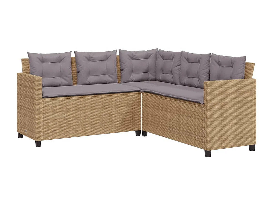 Canapé de jardin avec table et coussins en forme de L beige