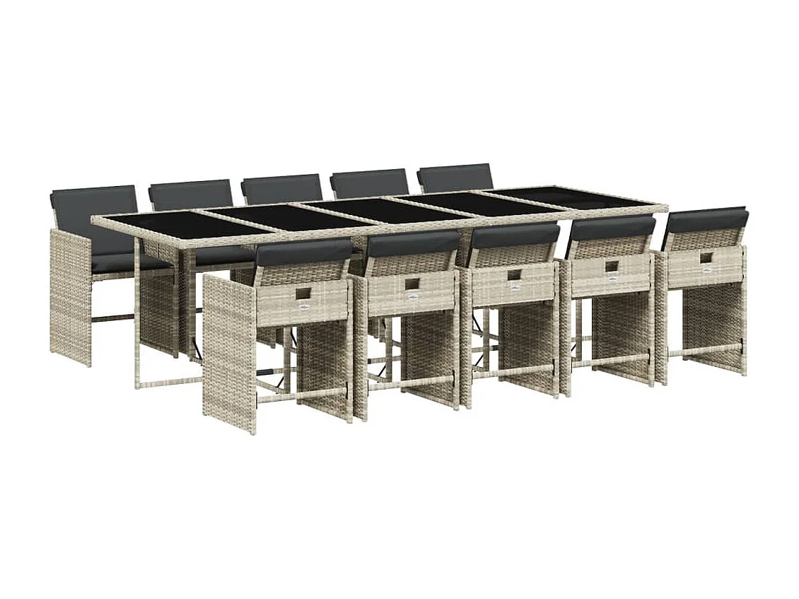 Set Pranzo Giardino 11pz con Cuscini Grigio Chiaro Polyrattan