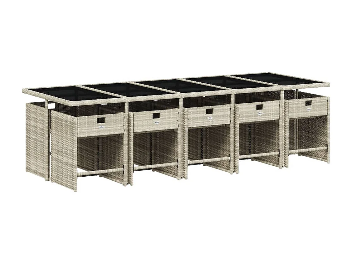 Set Pranzo Giardino 11pz con Cuscini Grigio Chiaro Polyrattan