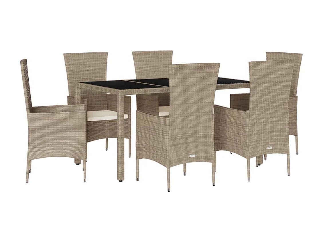 Set comedor de jardín 7 pzas con cojines ratán sintético beige