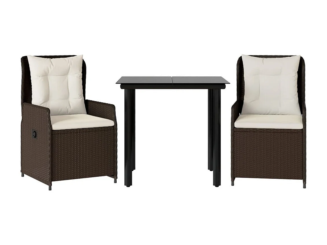 Set da Pranzo da Giardino 3pz con Cuscini in Polyrattan Marrone