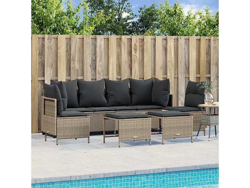 Set Divano da Giardino 5pz con Cuscini Grigio Chiaro Polyrattan