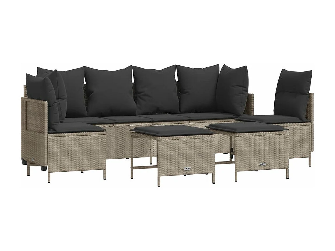 Salon de jardin 5 pcs avec coussins gris clair résine tressée