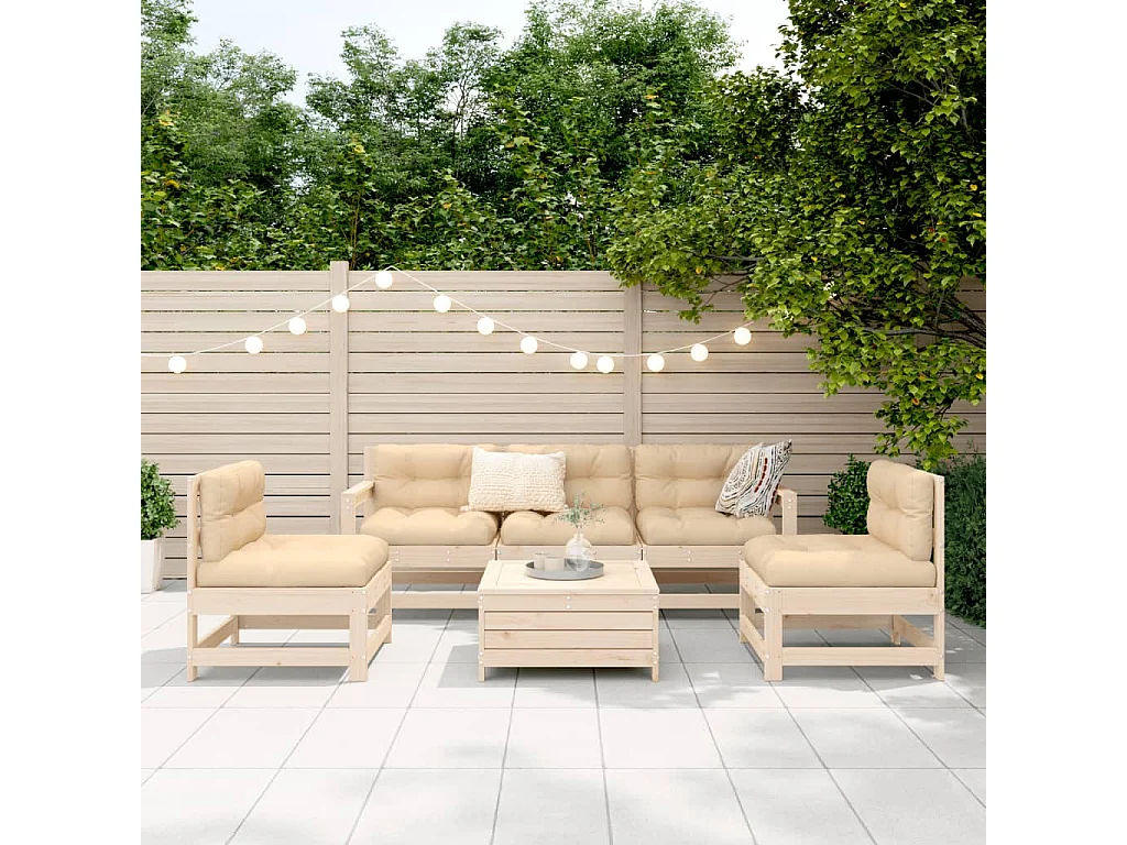 Salon de jardin 6 pcs bois de pin massif