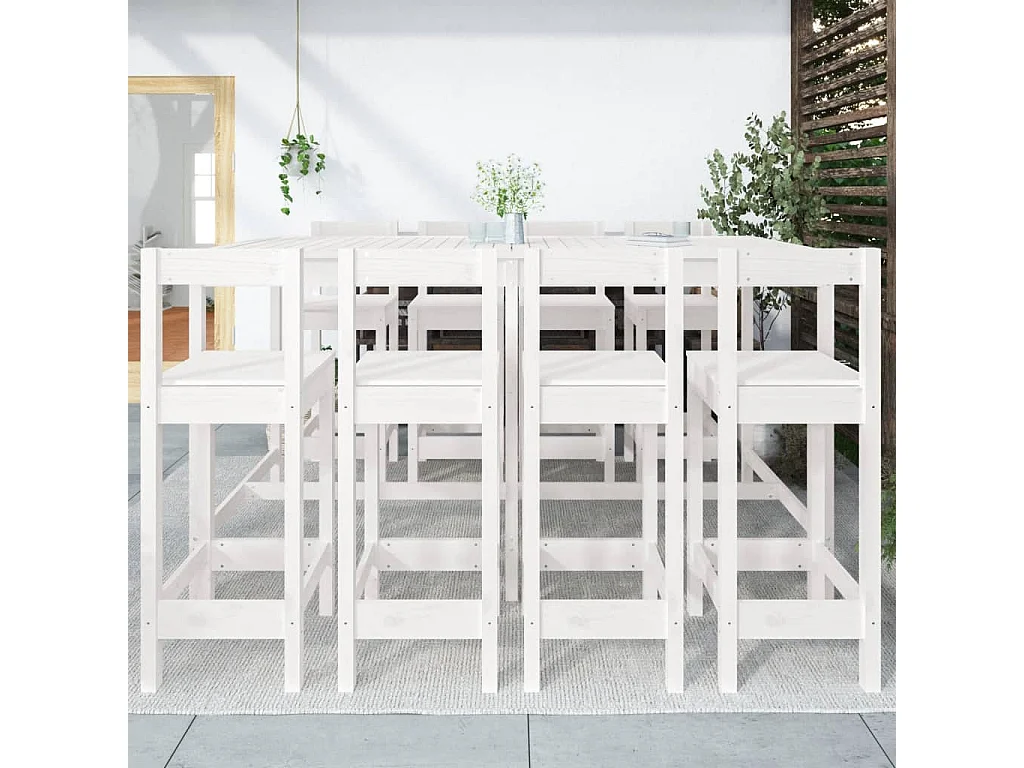 Ensemble de bar de jardin 9 pcs blanc bois de pin massif