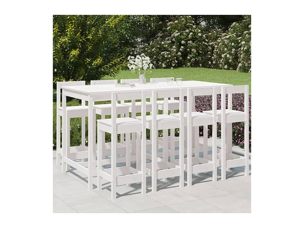 Set Bar da Giardino 9 pz Bianco in Legno Massello di Pino