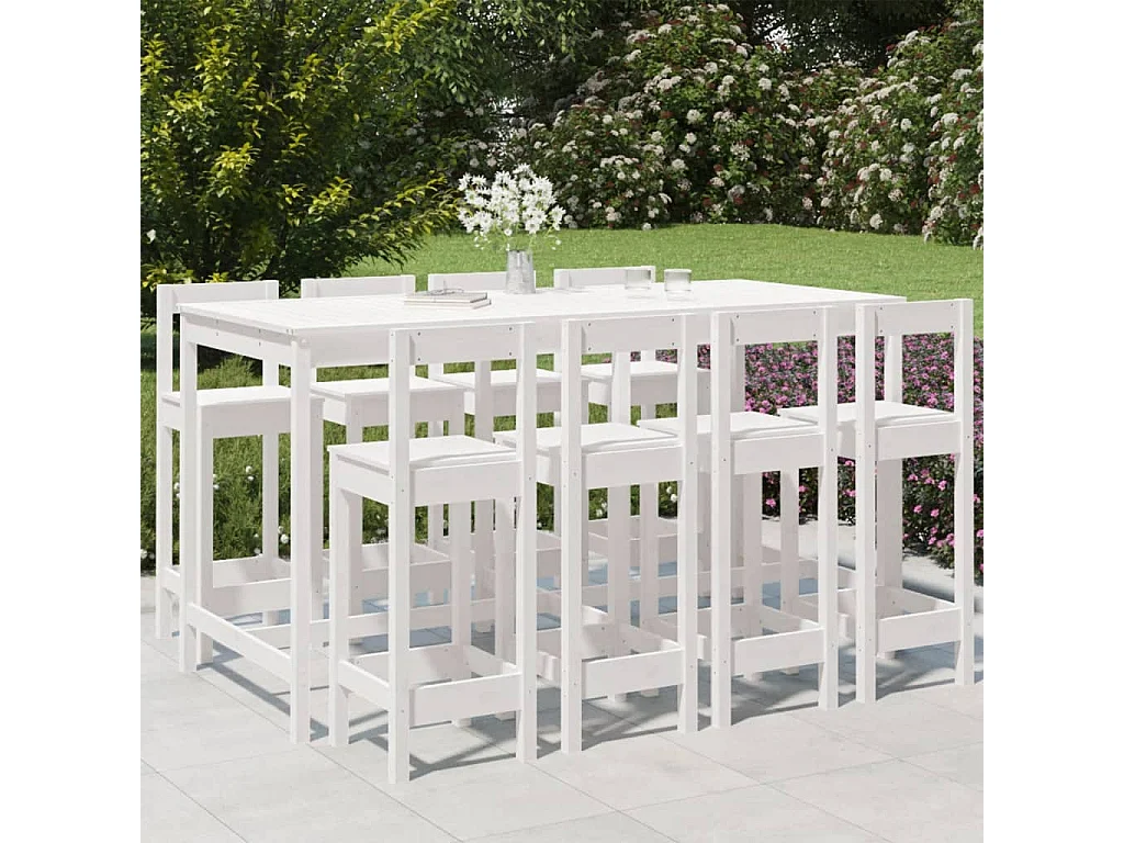 Ensemble de bar de jardin 9 pcs blanc bois de pin massif