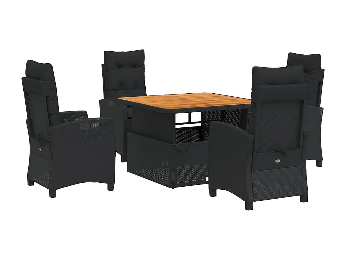 Set da Pranzo da Giardino 5 pz Nero con Cuscini in Polyrattan