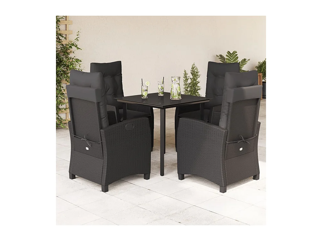 Ensemble à manger de jardin coussins 5pcs Noir Résine tressée