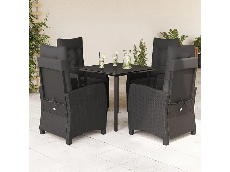 Set de muebles jardín 5 pzas con cojines ratán sintético negro
