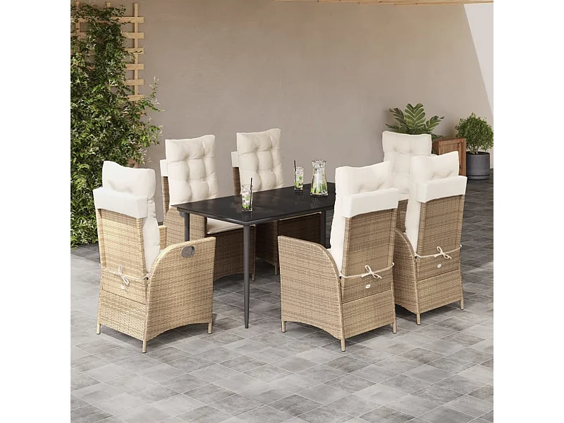 Set comedor de jardín 7 pzas con cojines ratán sintético beige