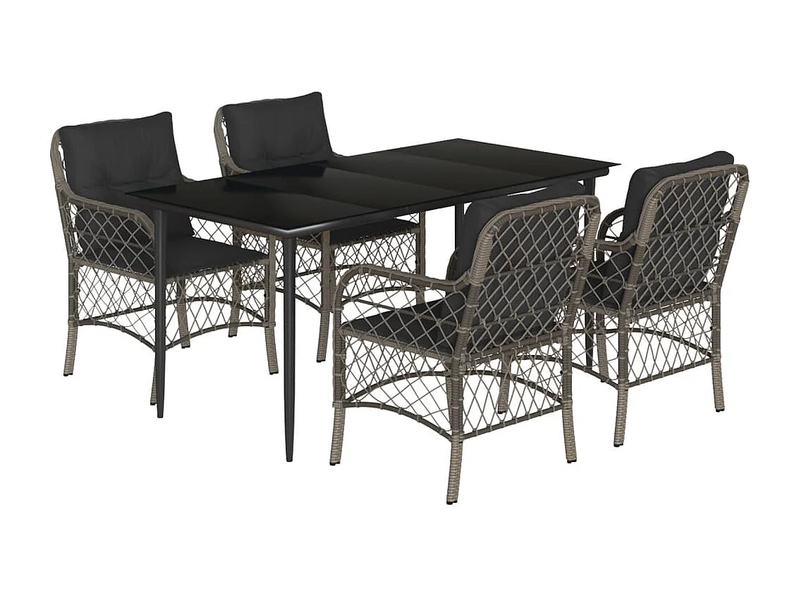 Ensemble à manger de jardin 5 pcs coussins gris résine tressée