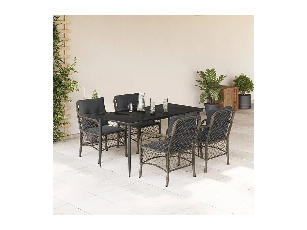 5-delige Tuinset met kussens poly rattan grijs