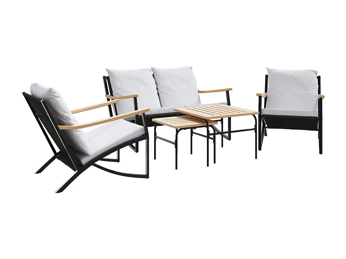 5-delige Balkonset met kussens staal zwart