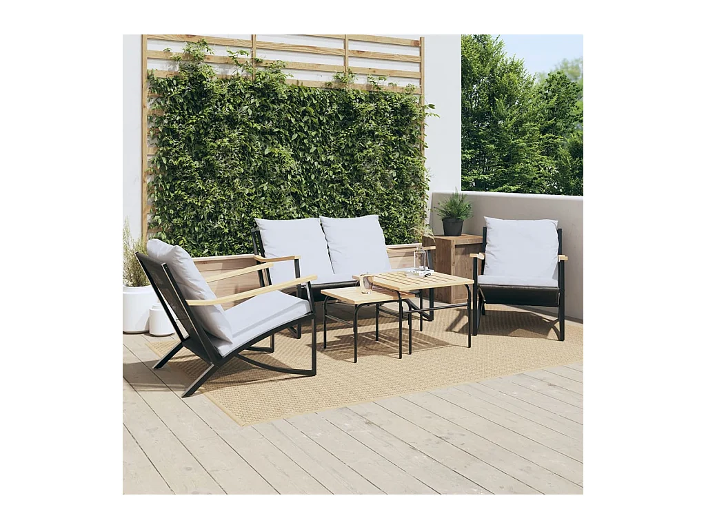 Juego de muebles de jardín con cojines 5 piezas acero negro