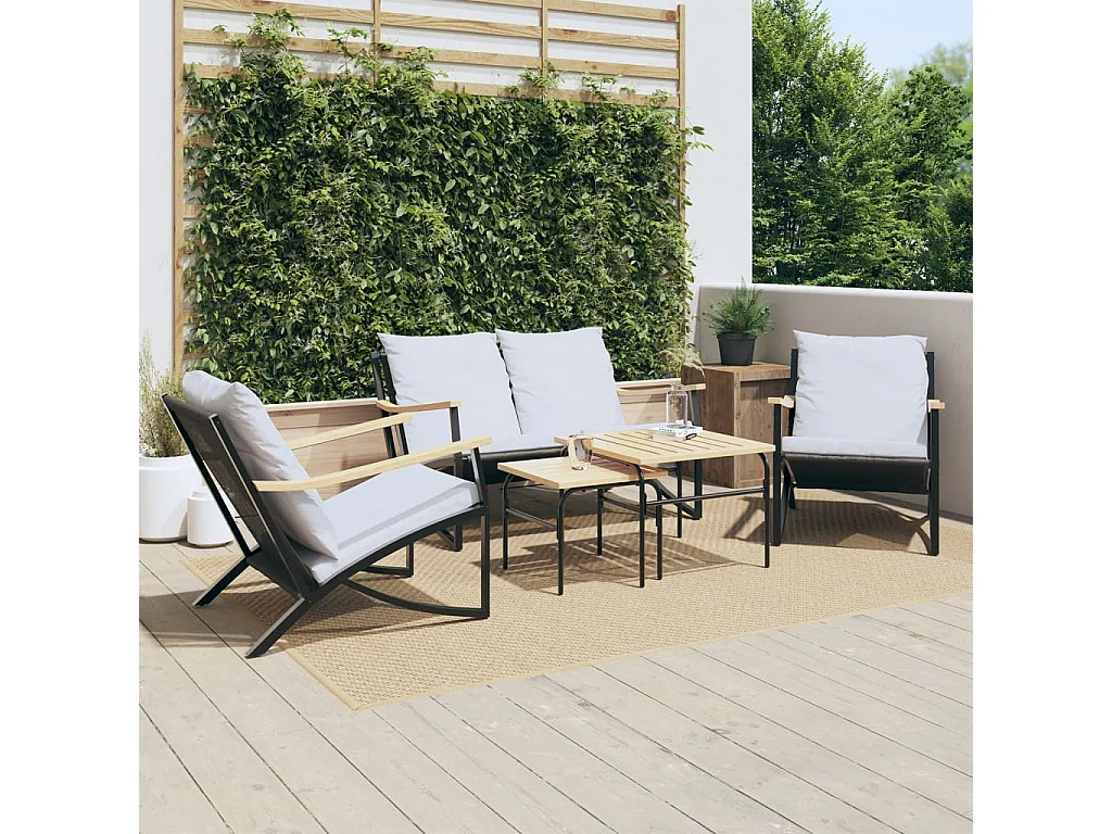 Ensemble de meubles de balcon avec coussins 5 pcs noir acier
